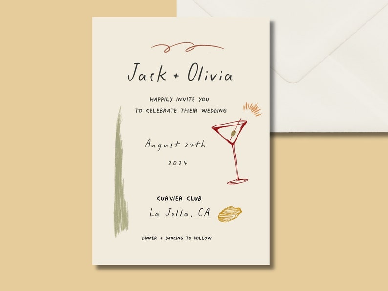 Artsy Wedding Invitation, Colorful, Hand Drawn, Quirky, Unique, Whimsical Digital Template. image 1