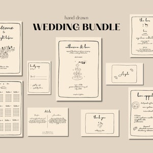 Minimalist Wedding Bundle |  Hand Drawn, Whimsical, Sketched, Unique Wedding Stationary, Instant Download.
