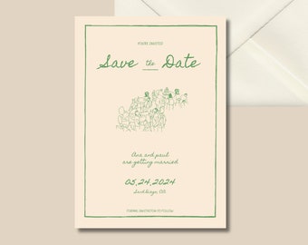 Save The Date, Hand Drawn Designs, Handwritten fonts, Trendy, Whimsical, Modern Template