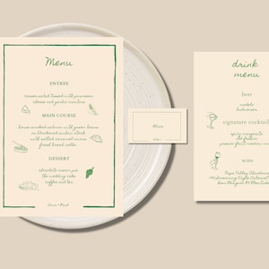 Menú Cena + Bebida, Colorido, Caprichoso, Único, Menú Cena de Boda, Cena de Ensayo, Cena, Descarga Instantánea.