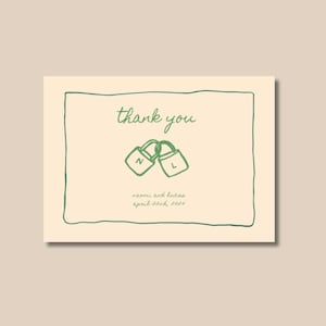 Tarjeta de agradecimiento, tarjetas caprichosas, papelería de boda, dibujada a mano, colorida, descarga digital.