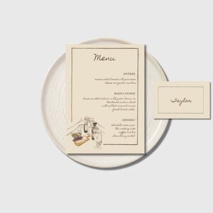 Menü + Platzkarte Vorlage, Hochzeitsmenü, Handgezeichnet, Hochzeitsmenü, Dinner Party, Instant Download.