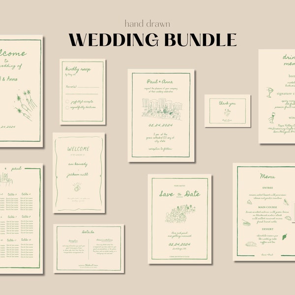 Whimsical Colorful Wedding Bundle, Unique, Classy, Fun Wedding Stationary Designs, Instant Download.