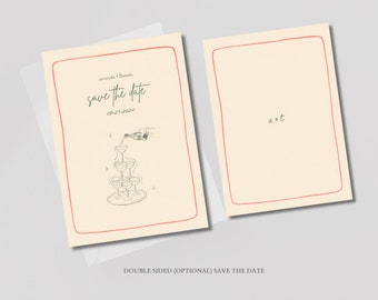 Double Sided Save The Date, Cute, Colorful, Whimsical, Trendy, Hand Drawn. Digital Download