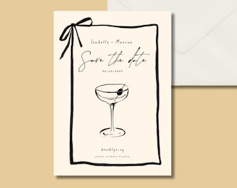 Save the Date, Cocktail, Hand Drawn, Whimsical, Digital Download, Editable, Funky, Classy Stationary.