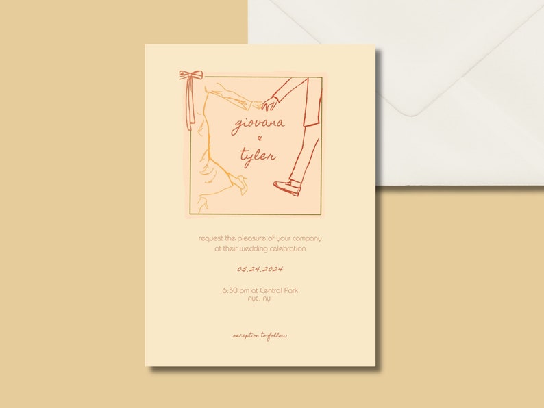 Colorful, Vintage Wedding Invitation, Whimsical, Unique, Hand Drawn Illustrations. Digital Download. image 1