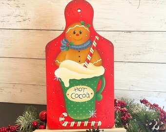 Gingerbread with Peppermint Hot Cocoa Breadboard, Hand Painted Christmas Decor, Decorative Tole Painting, Renee Mullins / Plum Purdy Design