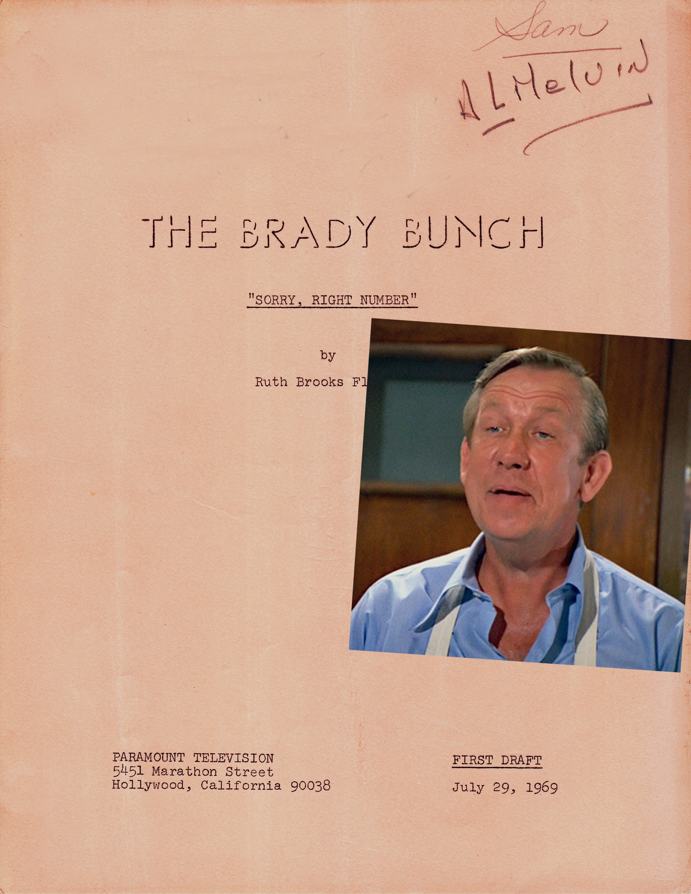 BRADY BUNCH TV Series Script, Famous Payphone at Home Epiosde, Allan Melvin Aka Sam the Butcher