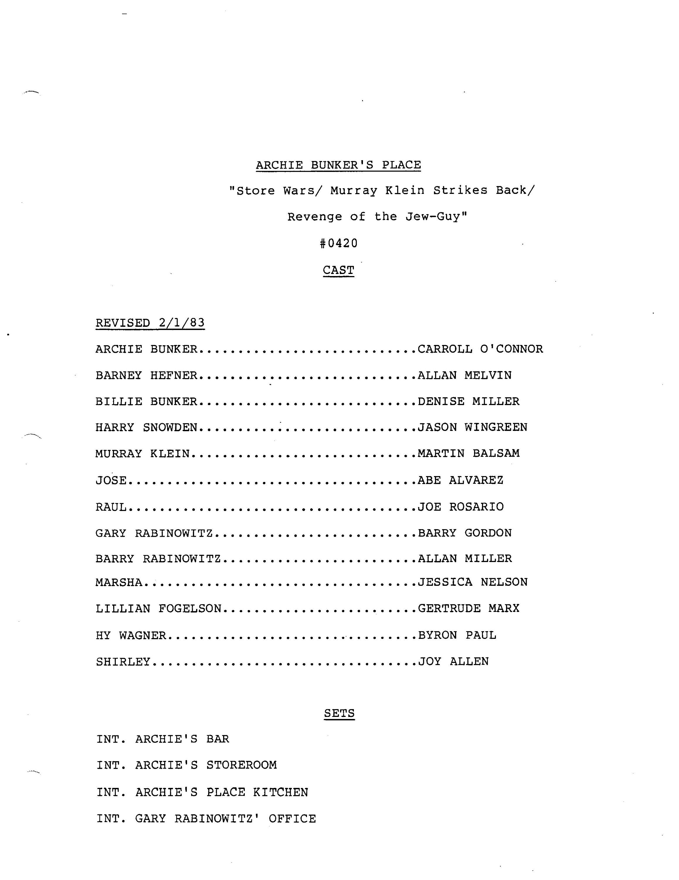 ARCHIE BUNKER'S PLACE Tv Script, Star Wars Boba Fett Empire, Jason