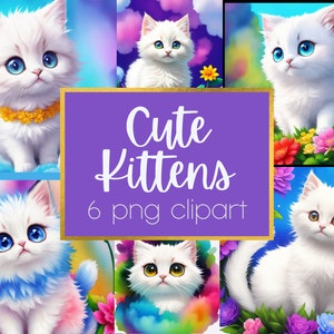 Cute Kittens Graphic Kitten Cat Clipart PNG Commercial Use Instant Download Clipart Junk Journal Scrapbook Invitations Card Making