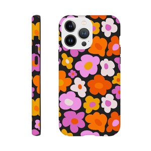 Tough Phone Case - Groovy Hand Drawn Flowers - 60s Style - iPhone 13 Plus Max - Samsung Galaxy