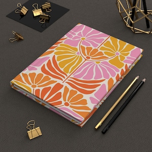 Dziennik w twardej oprawie - Groovy Retro 60s 70s Flower Power Pattern - Dziennik codzienny - Pamiętnik - Dziennik wdzięczności - Dziennik jednowierszowy