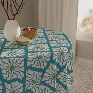 Tablecloth - Groovy Blue Flower Pattern - 60s Style Flower Pattern