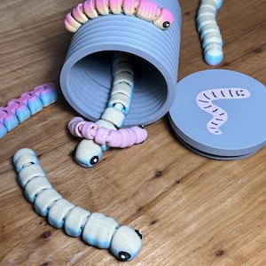 Can of Worms (3count) with Twist-Off Lid and Flexible Worms - Random Colors and sizes! Fun Novelty Storage!  Articulating worms,