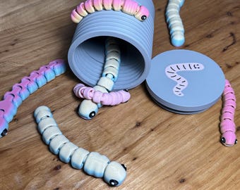 Can of Worms with Twist-Off Lid and Flexible Worms - Random Colors and sizes! Fun Novelty Storage!  Articulating worms, 3 Count Worms