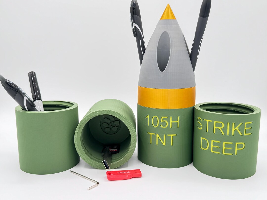 Shell Organization Pen 3D Printed Artillery Shell Pen Holder – Spinning Top Desk Organizer ...