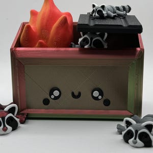 Desk Racoons 3D Printed Dumpster Fire Desk Figurine, Décor, Fun, Gag Gift, Stress ...