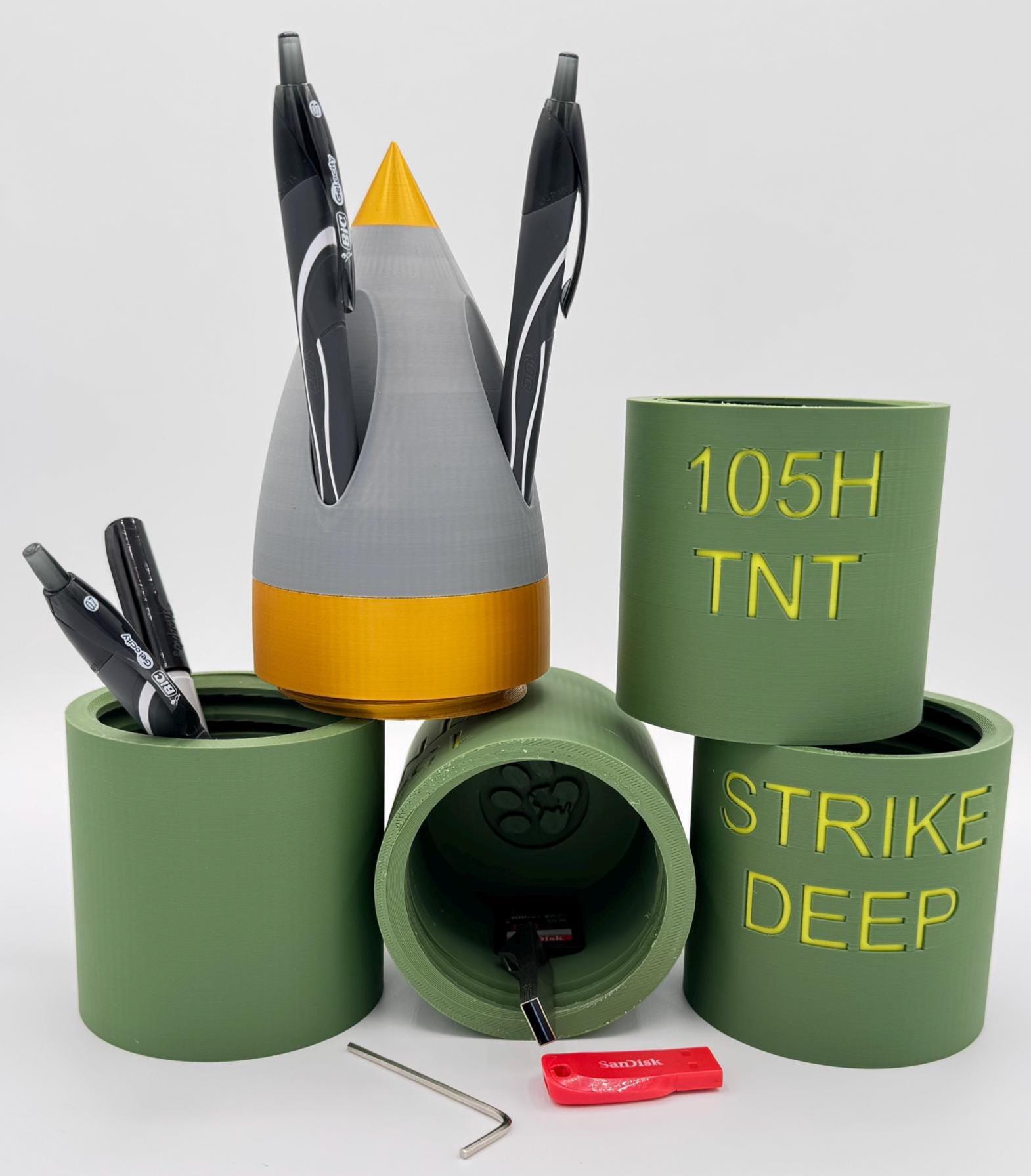 Shell Organization Pen 3D Printed Artillery Shell Pen Holder – Spinning Top Desk Organizer ...