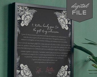 Contrato D/s digital personalizado con firmas / Regalo BDSM / Contrato dinámico decorativo / Regalo de sub aniversario Dom / Kink romántico