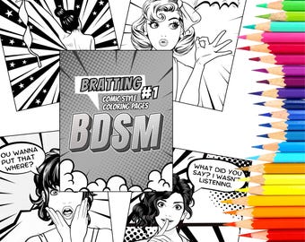 Páginas para colorear BDSM / Libro para colorear para adultos maduros y pervertidos / Bratting: Páginas para colorear estilo cómic n.° 1