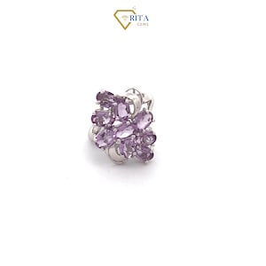 Ring met bloemen amethist van 925 sterlingzilver – clusterring paarse edelsteen – cadeau voor haar – handgemaakte statementring