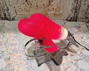 Vintage Art Deco Glass Airplane Table Lamp *RED*