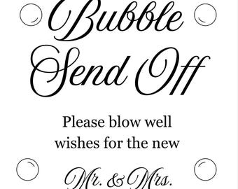 Señal de burbuja para enviar deseos a los nuevos señores y señoras / Señal de despedida de burbuja para bodas / Decoración de boda con descarga digital / Señal de salida de burbuja /