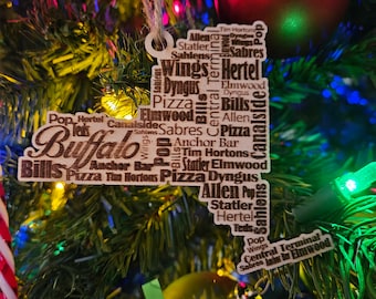 Buffalo Ornament, Word Cloud, Wooden