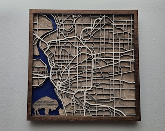 Buffalo Decoration, Layered Wooden Street Map