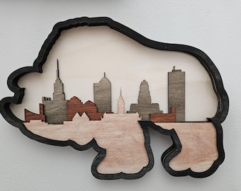 Buffalo Layered Wooden Skyline Decoration, Bison Shape