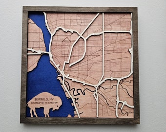 Buffalo, NY 3D Wooden Street Map - Unique Handmade Wall Decor