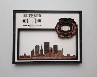 Buffalo Football Decoration, Layered Wooden Skyline and Stadium