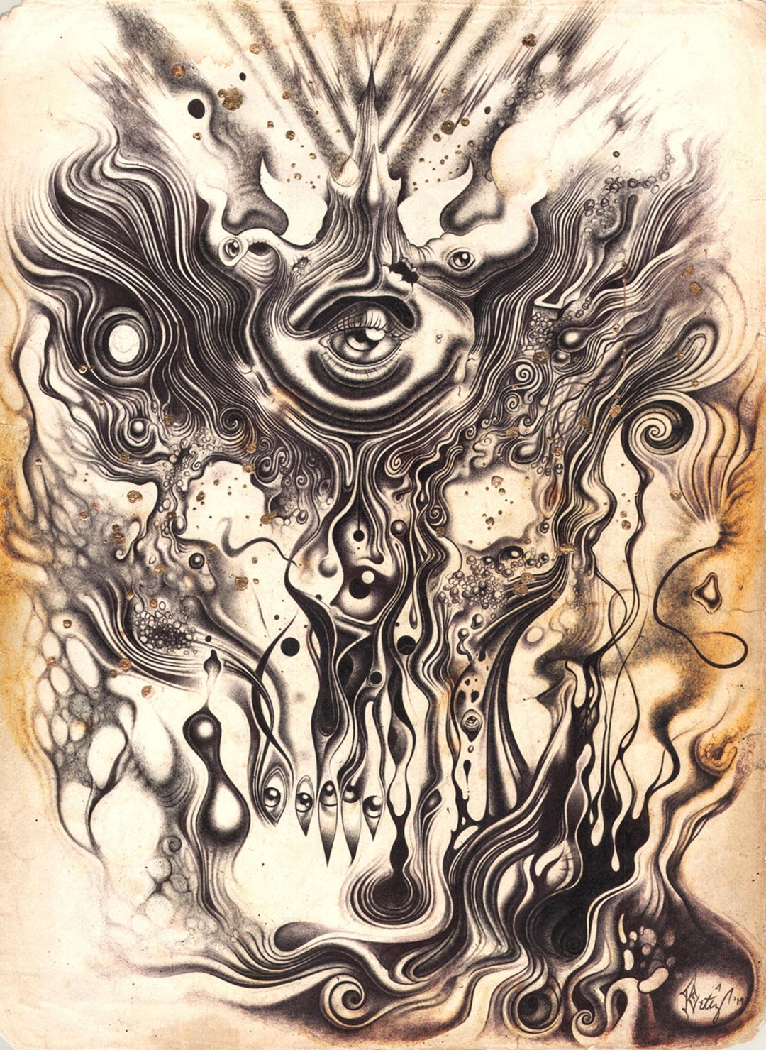 Beautiful Pen and Ink Surrealism Art Drawing With Gold Leaf Hyper ...