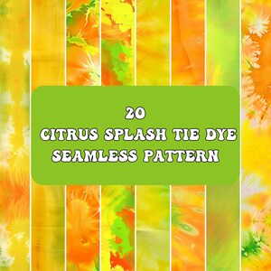 20 Citrus Splash Tie Dye Digital Paper | Orange Yellow Seamless Patterns | Vibrant Scrapbook Backgrounds | Summer Color Digital Download