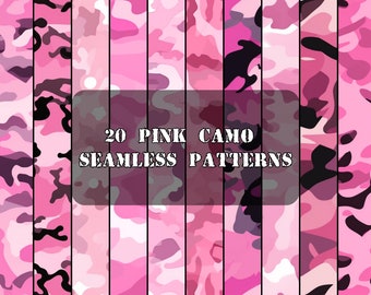 20 Pink Camo Seamless Patterns: Digital Scrapbook Paper (Digital Download)
