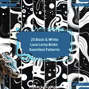 20 zwart-witte lavablob digitale papieren | Naadloze lavapatronen | Monochroom plakboek | Zwart-witte achtergronden | Digitale download