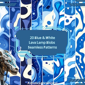 20 blauw-witte lavalampblobs digitale papieren | Naadloze lavapatronen | Blauw plakboek | Blauwe achtergronden | Digitale download