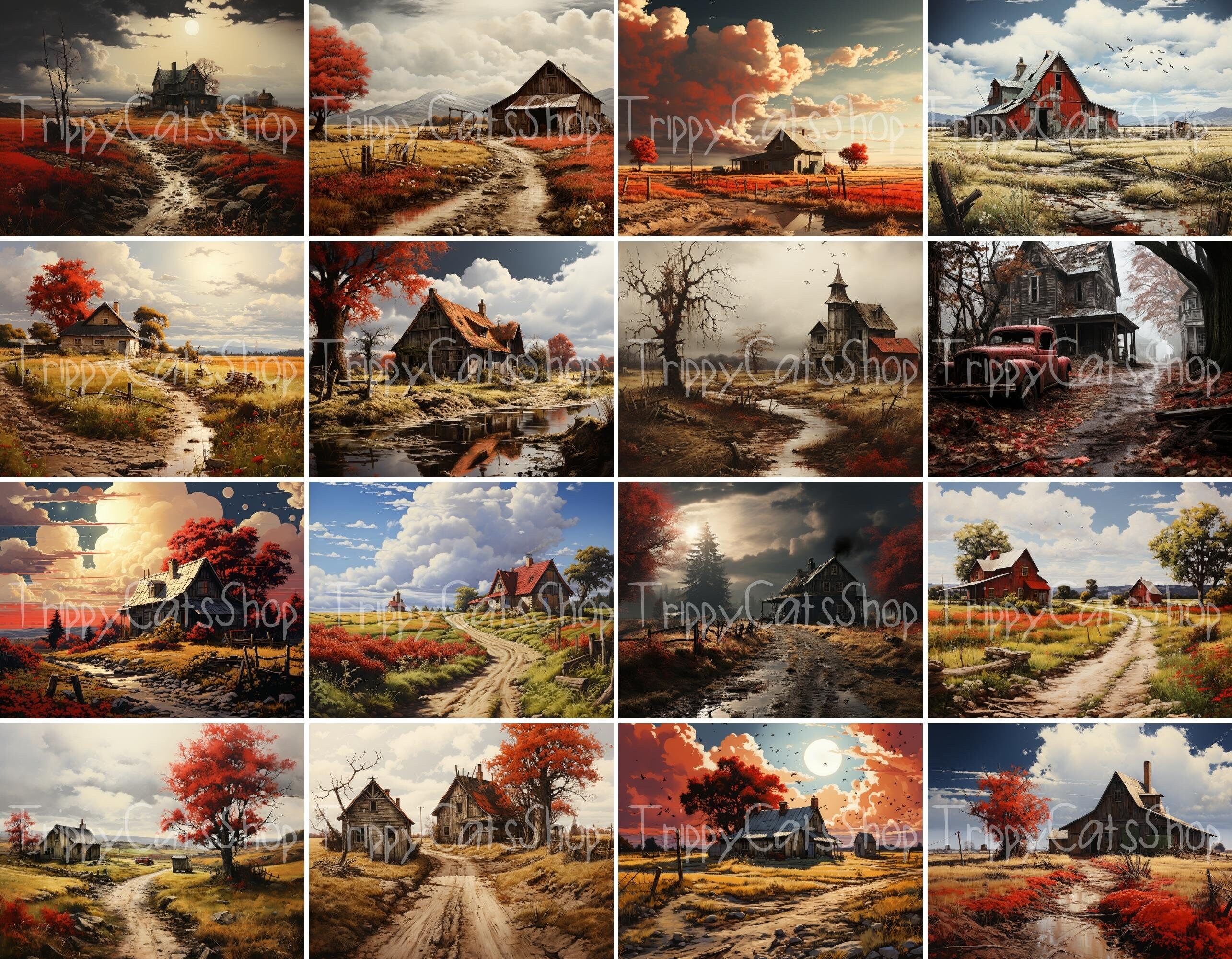 Vintage Farmhouse PRINTABLE Artwork | Country Landscape | Pack of 40 ...