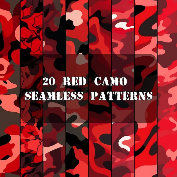 20 Red Camo Digital Paper | Red Camo Seamless | Red Camo Patterns | Red Scrapbook | Red Patterns |  Digital Download