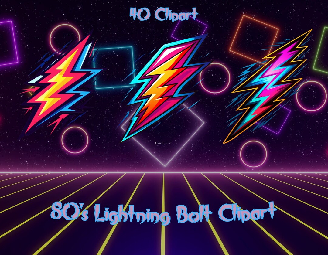 Retro Lightning Bolt Clipart: 80s Style Graphics (digital Download