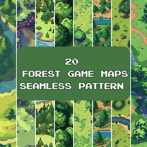 Fantasy Waldspielkarte Musterdesign | Gamer Digitales Papier | Rollenspiel inspiriert | Druckbares Gästebuch | Videospiel-Karte als digitaler Hintergrund