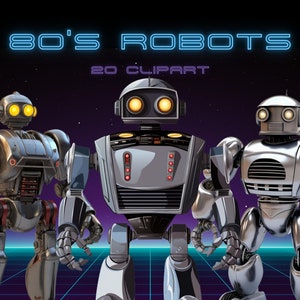 Retro clipart, 20 Sci-Fi 80's robots cliparts | Goed voor projecten, presentaties, persoonlijk gebruik, commercieel gebruik
