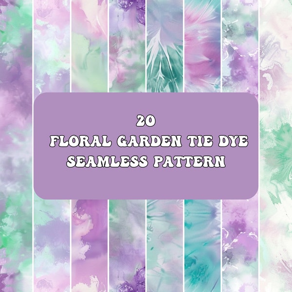 20 Mint Lavender Tie Dye Digital Paper | Pastel Tie Dye Seamless Patterns | Soft Scrapbook Backgrounds | Purple Green Digital Download