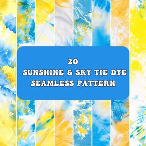 20 Sonnenschein und Himmel Tie Dye Digital Papier | Blau Gelb Nahtlose Muster | Cooles Warmes Sammelalbum | Sonnenschein Eis Hintergründe | Digital