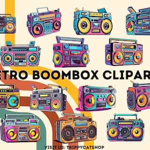 Retro 80's Clipart, 15 Colorful 80's Retro Boombox Cliparts | Good for Projects, Presentations, Personal Use, Commercial Use