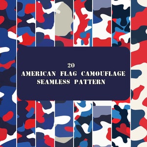 20 Rot Weiß Blau Camo Digitales Papier | Vaterländische Camouflage Muster | American Camo Scrapbook Papier | USA Flagge Farben Download