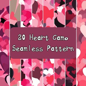 20 Pink and Red Heart Camo Digital Paper | Heart Camo Seamless | Heart Camo Patterns | Heart Scrapbook | Heart Patterns |  Digital Download