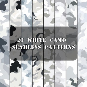 20 White Camo Digital Paper | White Camo Seamless | White Camo Patterns | White Scrapbook | White Patterns |  Digital Download