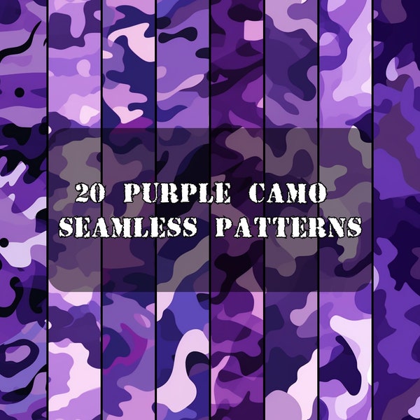 20 papiers numériques camouflage violet | Camouflage violet sans couture | Motifs camouflage violets | Album de coupures violet | Motifs violets | Téléchargement numérique