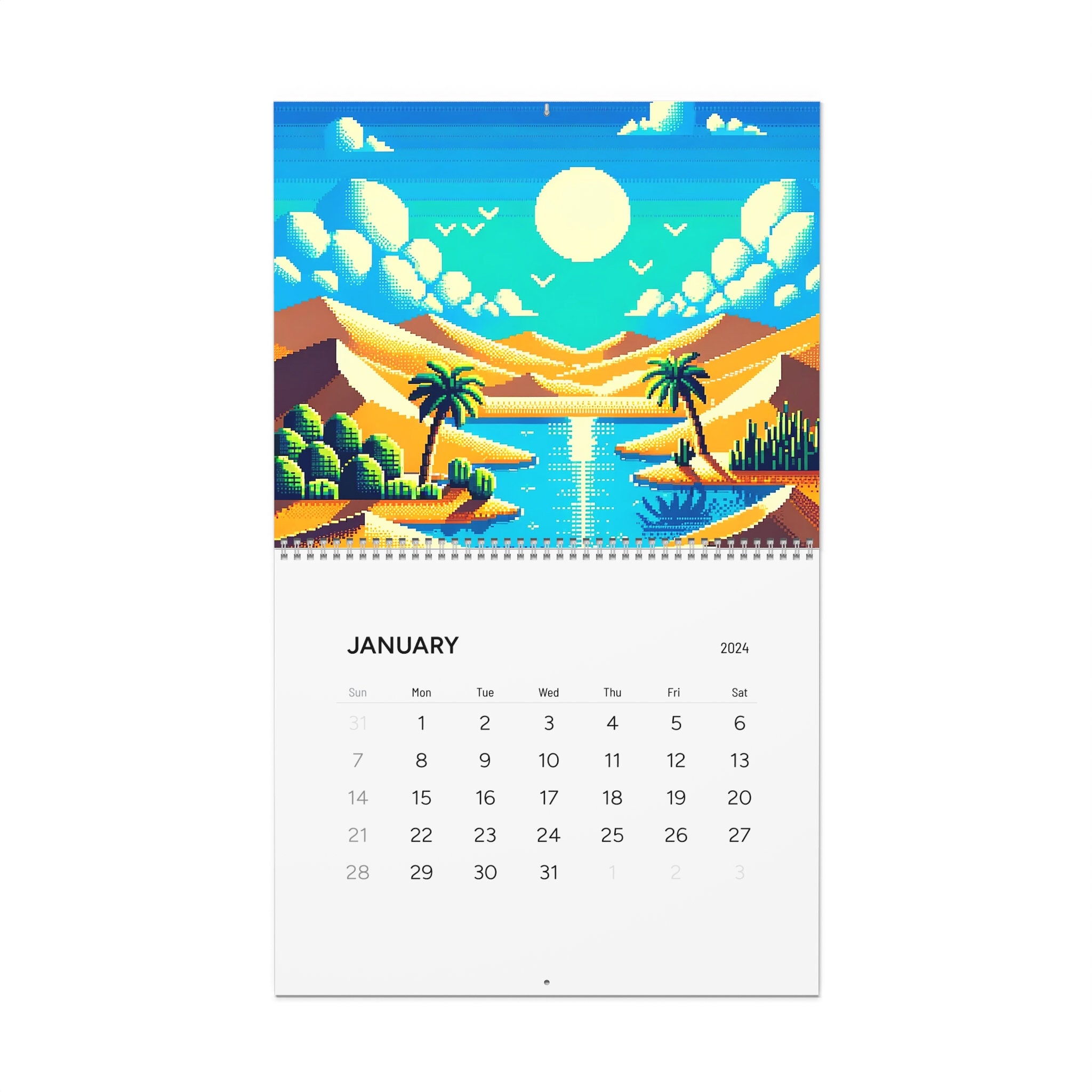 Pixelated Landscapes Wall Calendars 2024 Old School Gamer Gift Gift for